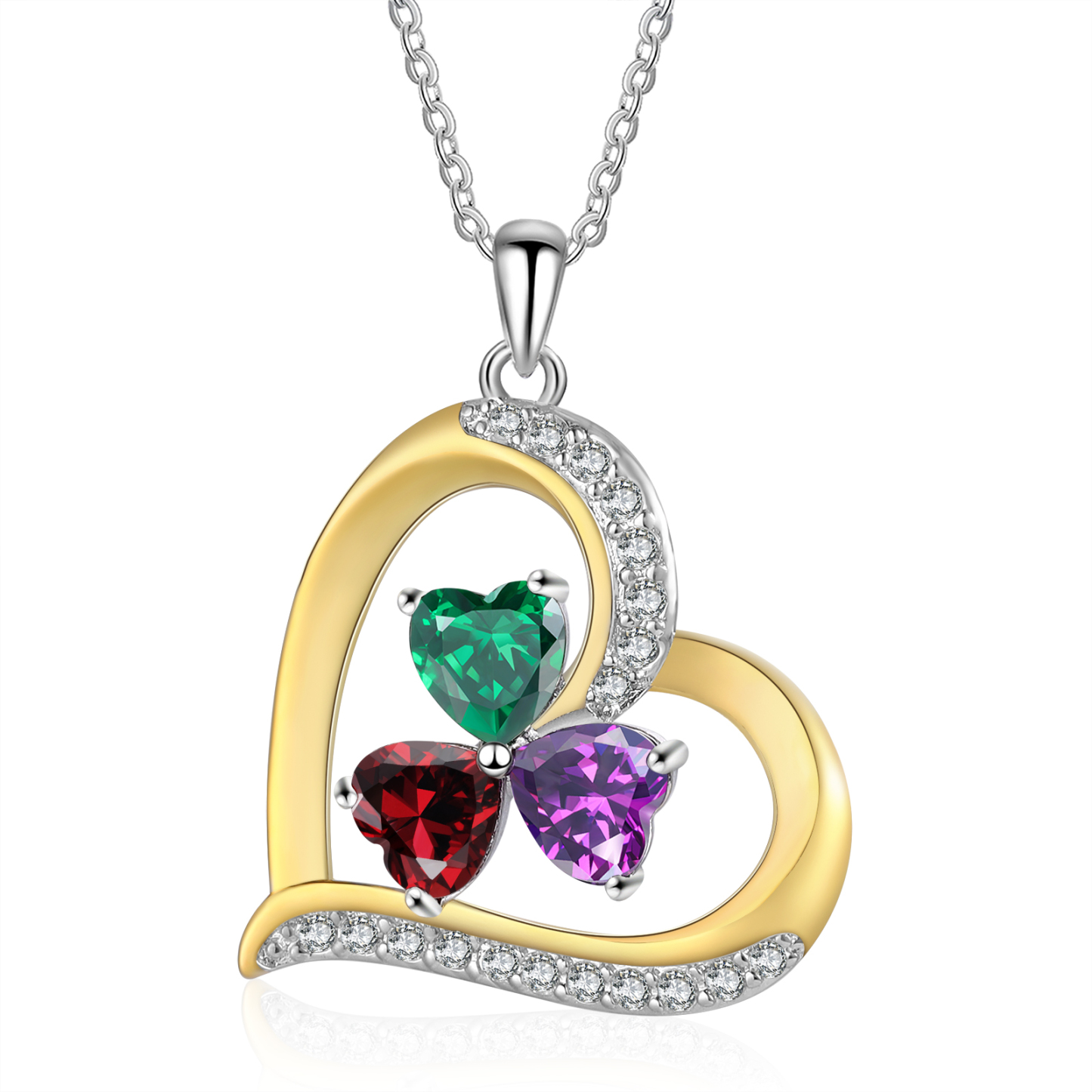 Personalised Women's Necklace with 3 Names & 3 Birthstones - Heart Pendant Christmas Gift for Her | Jessemade