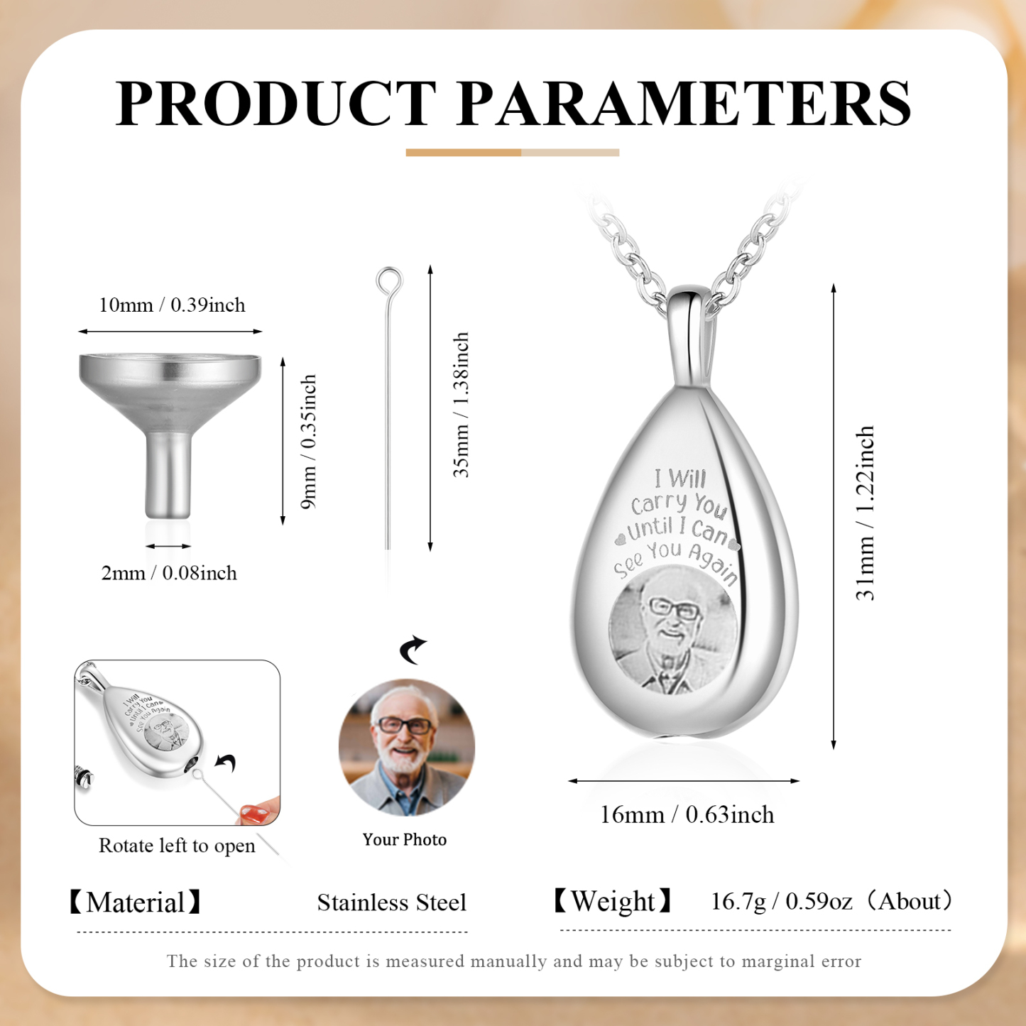 Personalised Memorial Necklace with Custom Photo Stainless Steel Necklace Gift for Loved Ones | Jessemade