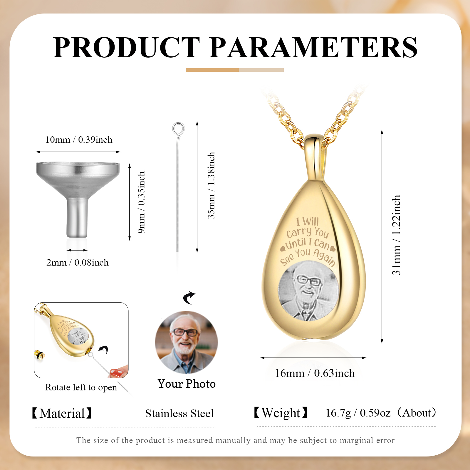 Personalised Memorial Necklace with Custom Photo Stainless Steel Necklace Gift for Loved Ones | Jessemade