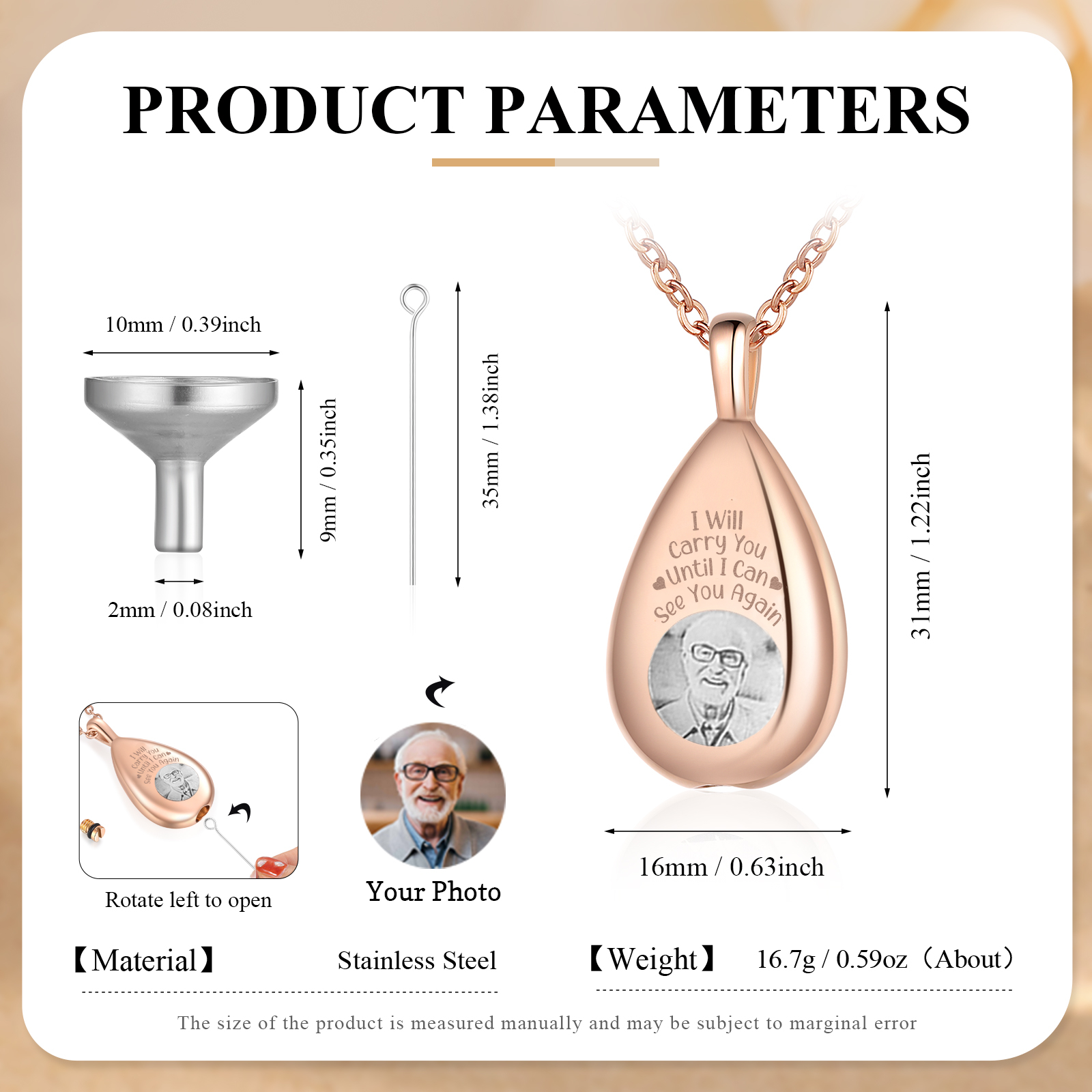 Personalised Memorial Necklace with Custom Photo Stainless Steel Necklace Gift for Loved Ones | Jessemade