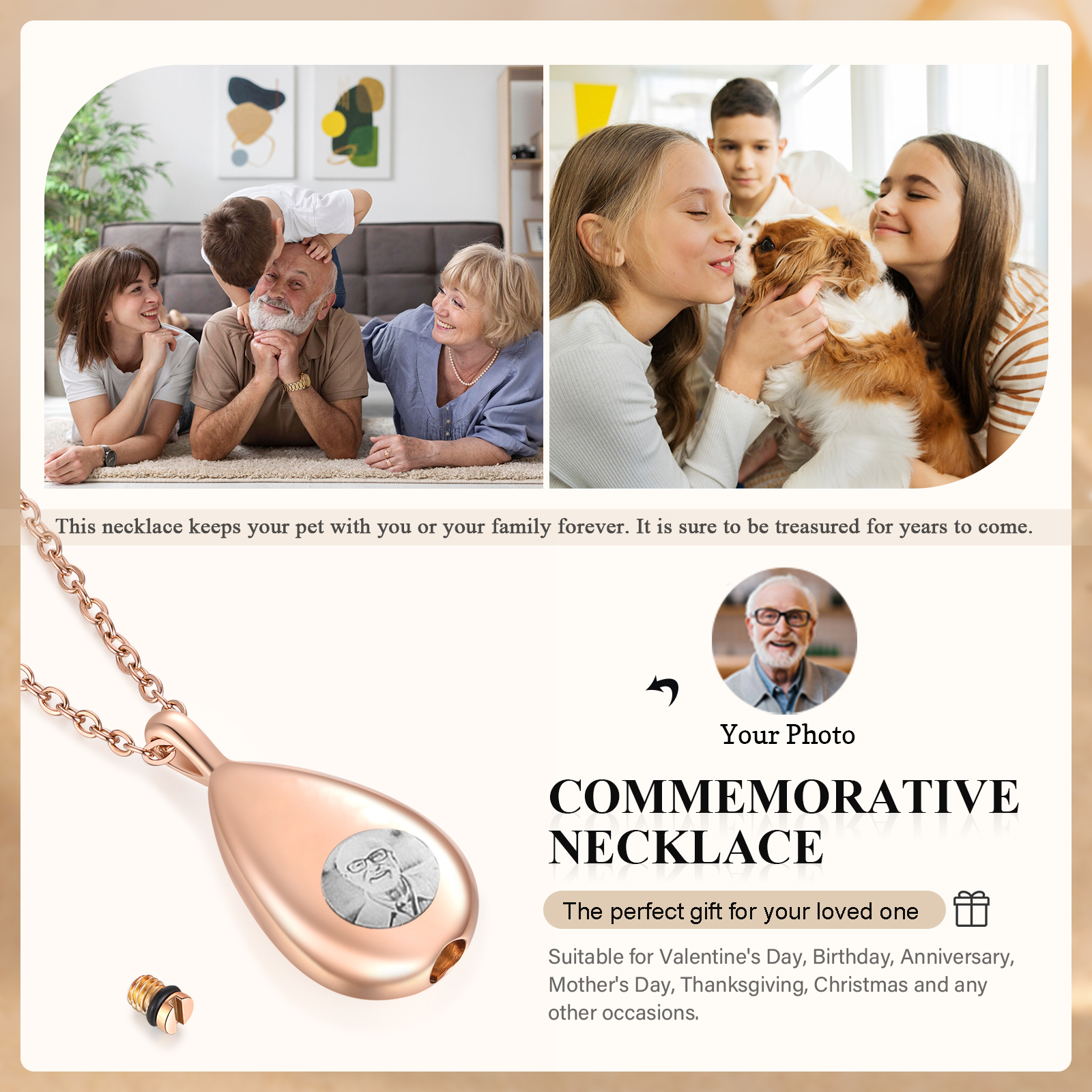 Personalised Memorial Necklace with Custom Photo Stainless Steel Necklace Gift for Loved Ones | Jessemade