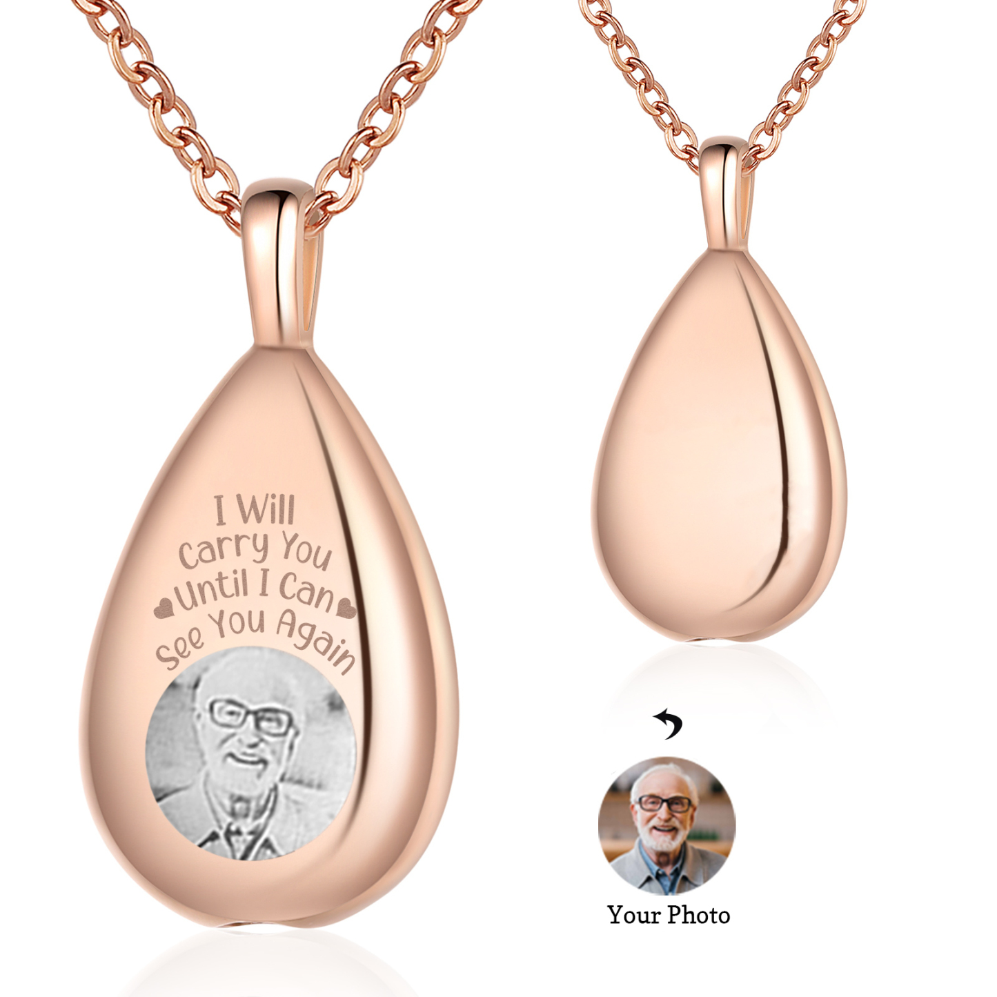 Personalised Memorial Necklace with Custom Photo Stainless Steel Necklace Gift for Loved Ones | Jessemade