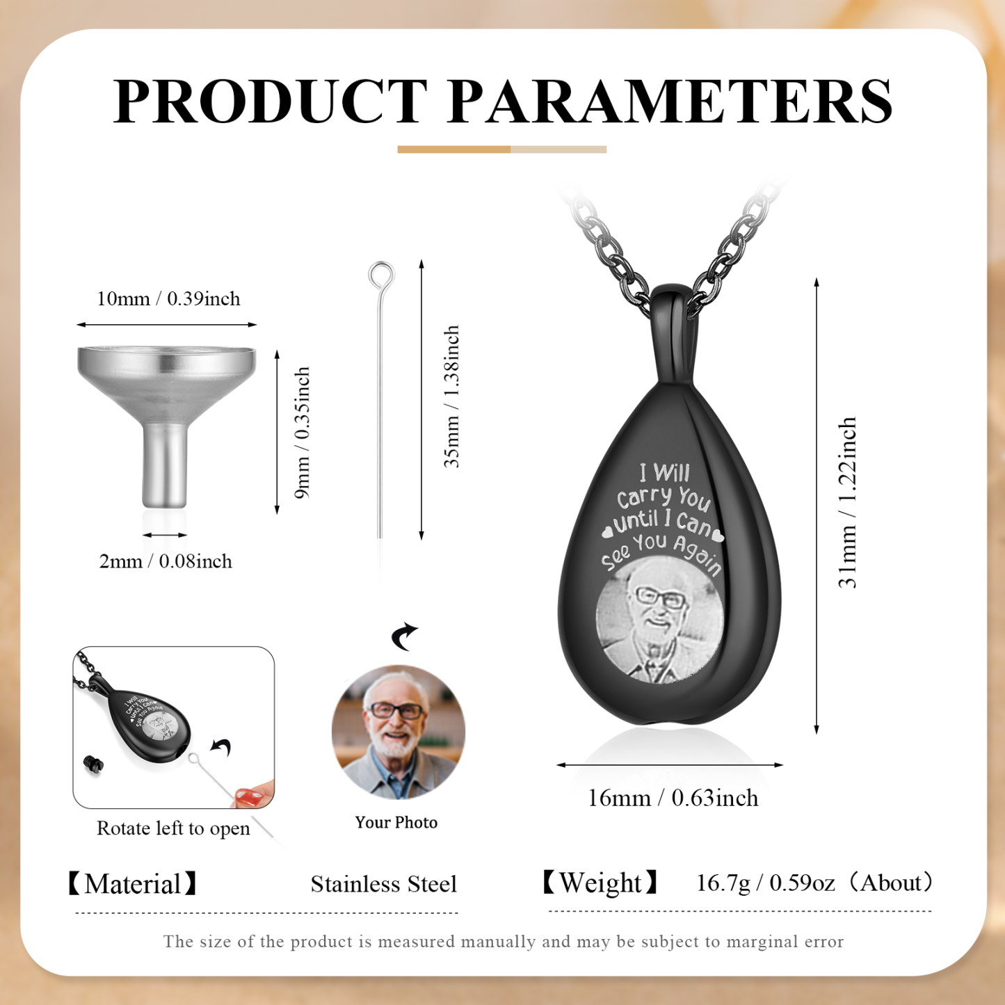 Personalised Memorial Necklace with Custom Photo Stainless Steel Necklace Gift for Loved Ones | Jessemade