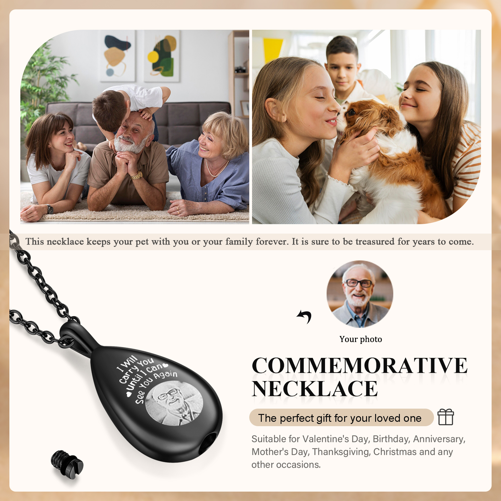 Personalised Memorial Necklace with Custom Photo Stainless Steel Necklace Gift for Loved Ones | Jessemade