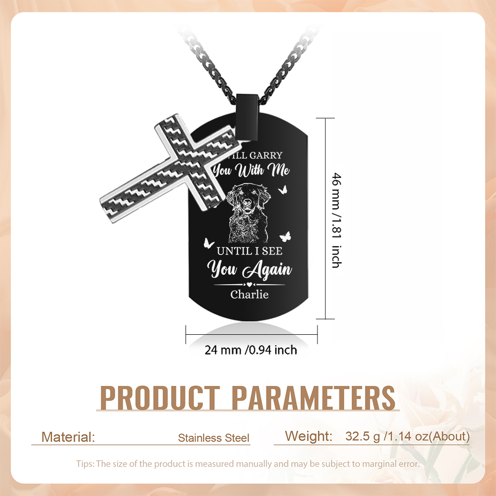 Personalised Cross and Photo Dog Tag Necklace - Custom Photo & Name Memorial Gift for Grandad | Jessmade