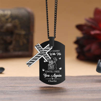 Personalised Cross and Photo Dog Tag Necklace - Custom Photo & Name Memorial Gift for Grandad | Jessmade