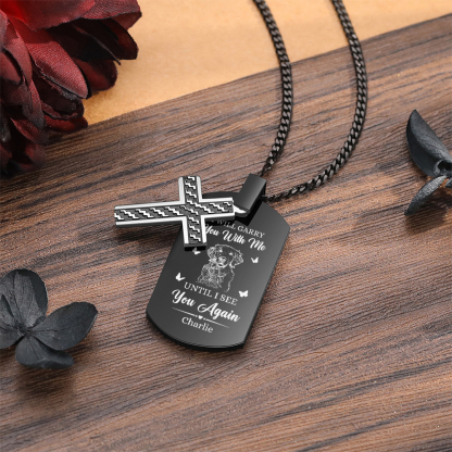 Personalised Cross and Photo Dog Tag Necklace - Custom Photo & Name Memorial Gift for Grandad | Jessmade