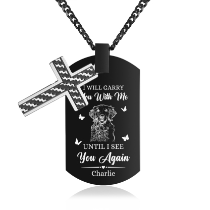 Personalised Cross and Photo Dog Tag Necklace - Custom Photo & Name Memorial Gift for Grandad | Jessmade