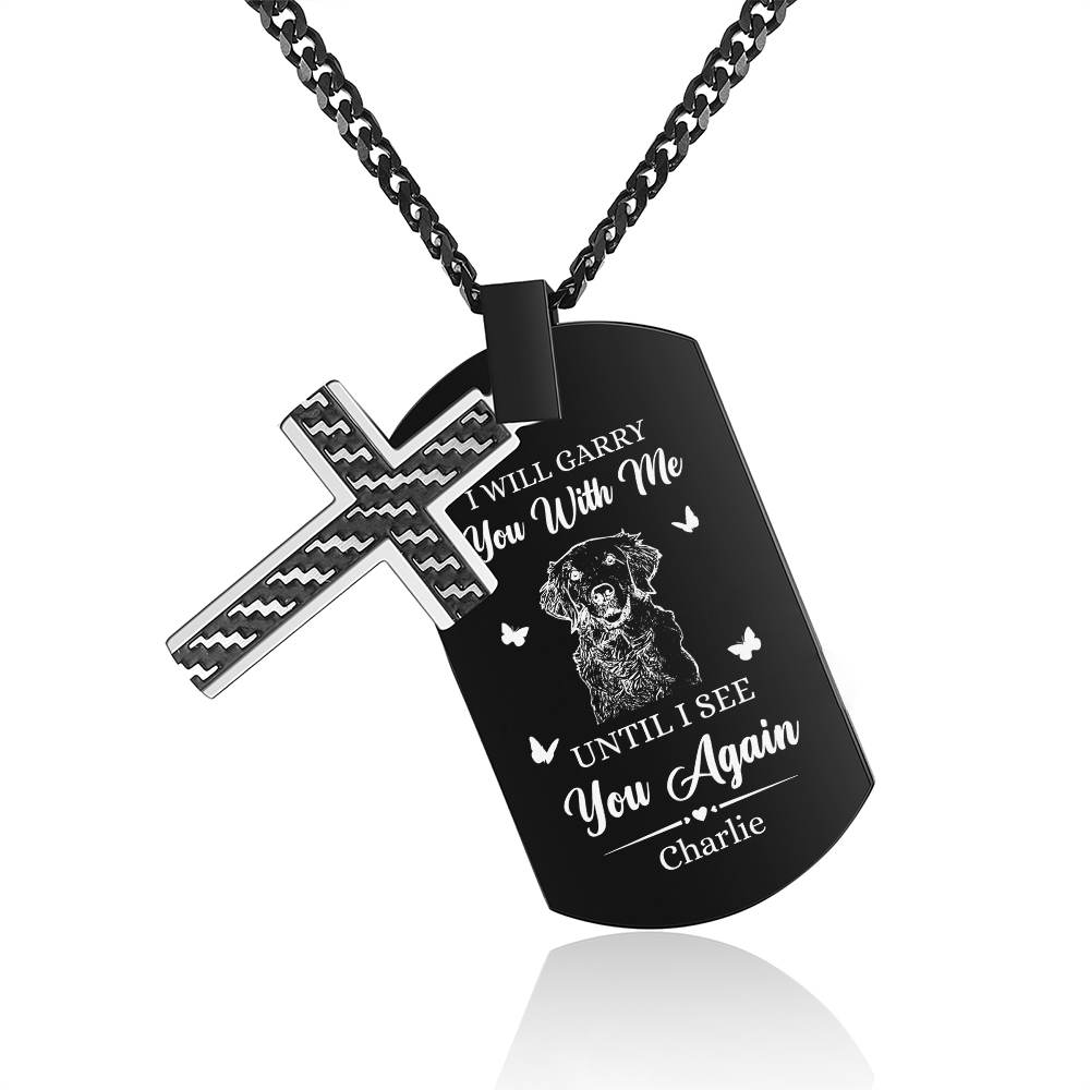Personalised Cross and Photo Dog Tag Necklace - Custom Photo & Name Memorial Gift for Grandad | Jessmade