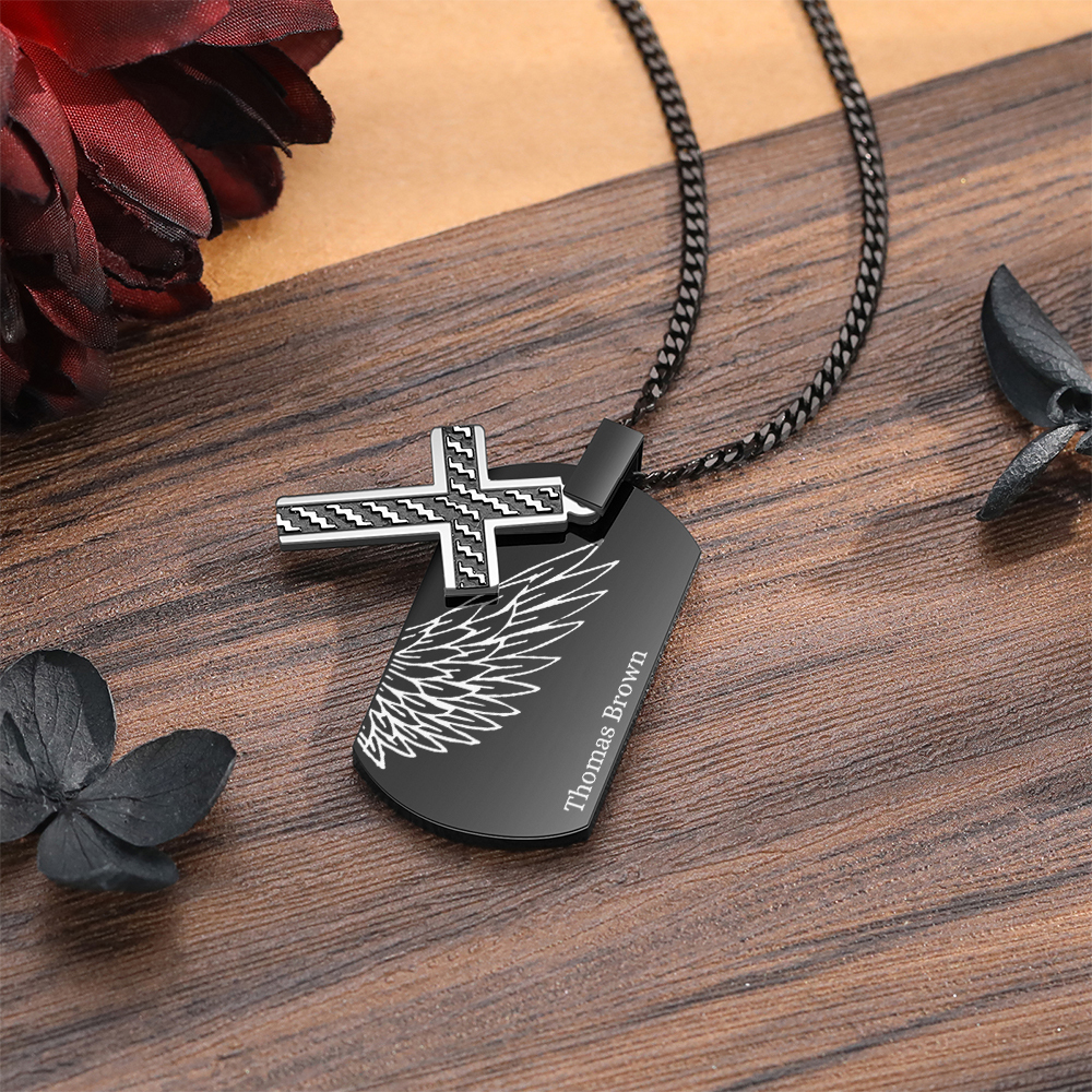 Personalised Cross and Photo Dog Tag Necklace - Custom Photo & Date Memorial Gift for Grandad | Jessmade