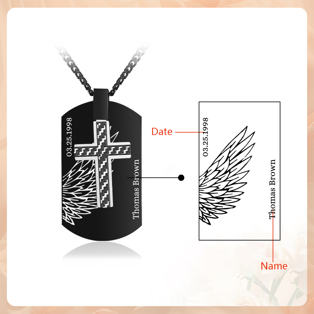 Personalised Cross and Photo Dog Tag Necklace - Custom Photo & Date Memorial Gift for Grandad | Jessmade