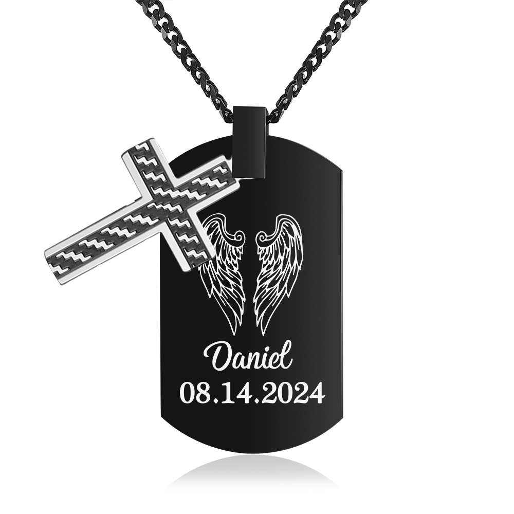 Personalised Cross and Photo Dog Tag Necklace - Custom Photo & Date Memorial Gift for Grandad | Jessmade