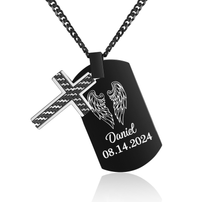 Personalised Cross and Photo Dog Tag Necklace - Custom Photo & Date Memorial Gift for Grandad | Jessmade