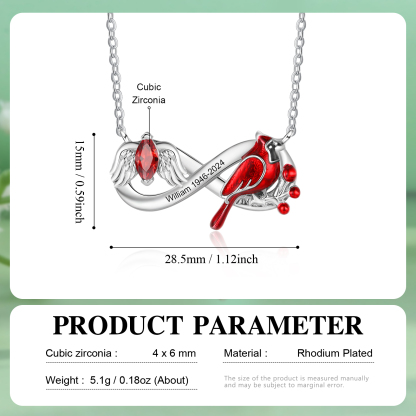 Personalised Angel Wing Cardinal Memorial Necklace with Birthstone Custom Name & Date Engraving Bereavement Gift for Her/Him | Jessemade