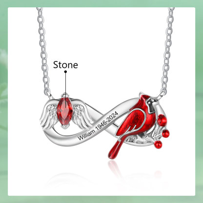 Personalised Angel Wing Cardinal Memorial Necklace with Birthstone Custom Name & Date Engraving Bereavement Gift for Her/Him | Jessemade