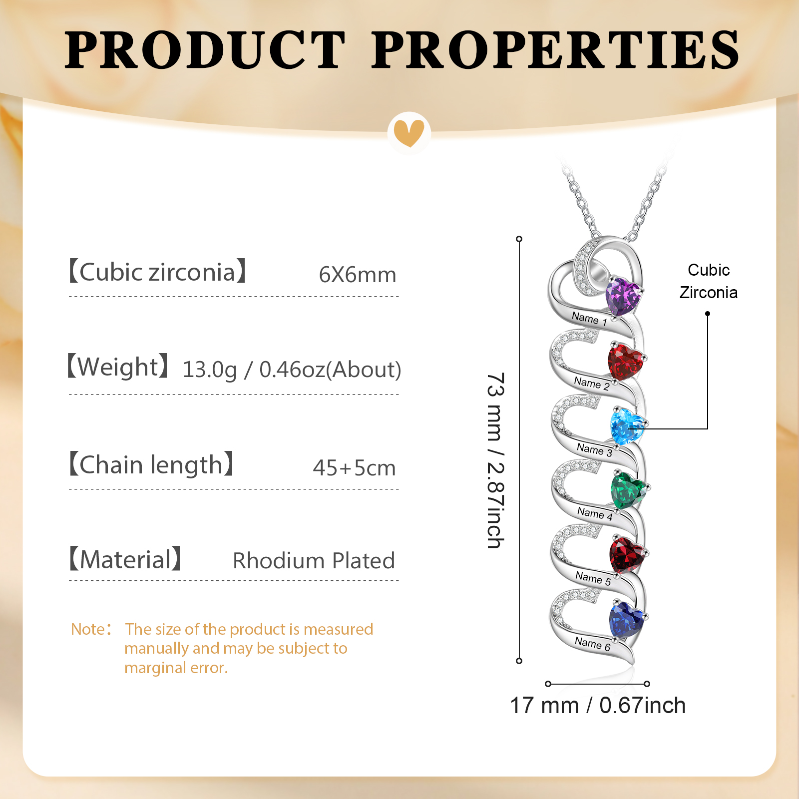 6 Names-Personalised Hearts Necklace Custom Birthstone & Necklace Engraved Names Special Gifts for Her | Jessemade