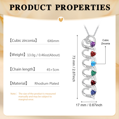 6 Names-Personalised Hearts Necklace Custom Birthstone & Necklace Engraved Names Special Gifts for Her | Jessemade