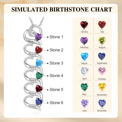 6 Names-Personalised Hearts Necklace Custom Birthstone & Necklace Engraved Names Special Gifts for Her | Jessemade