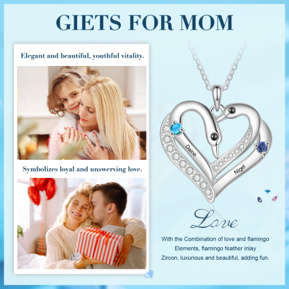 Personalized Heart Necklace – Custom 2 Names & 2 Birthstones Pendant Gift for Mum/Nan | Jessemade