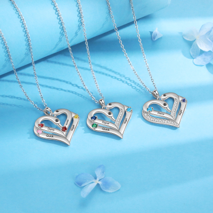 Personalized Heart Necklace – Custom 3 Names & 3 Birthstones Pendant Gift for Mum/Nan | Jessemade
