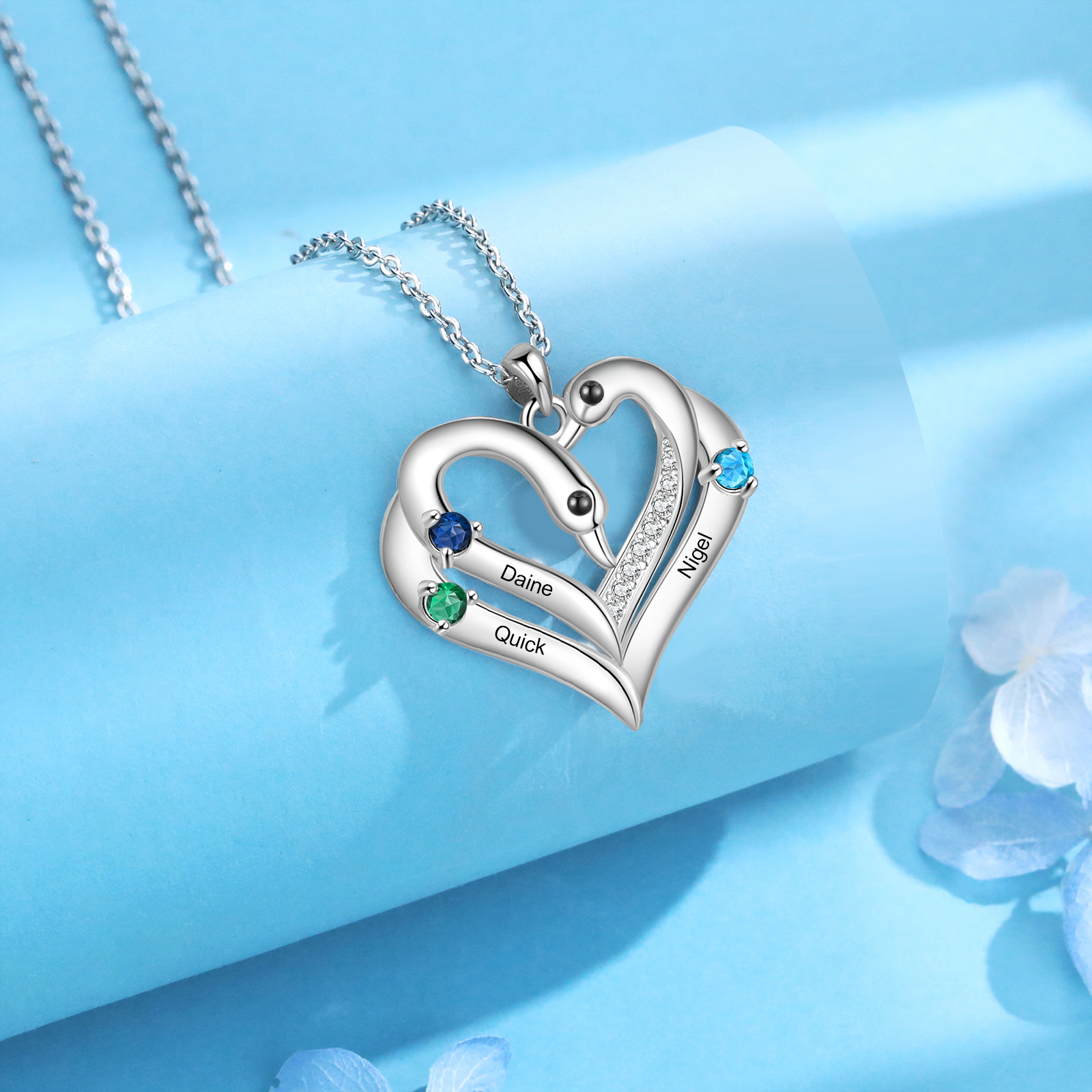 Personalized Heart Necklace – Custom 3 Names & 3 Birthstones Pendant Gift for Mum/Nan | Jessemade