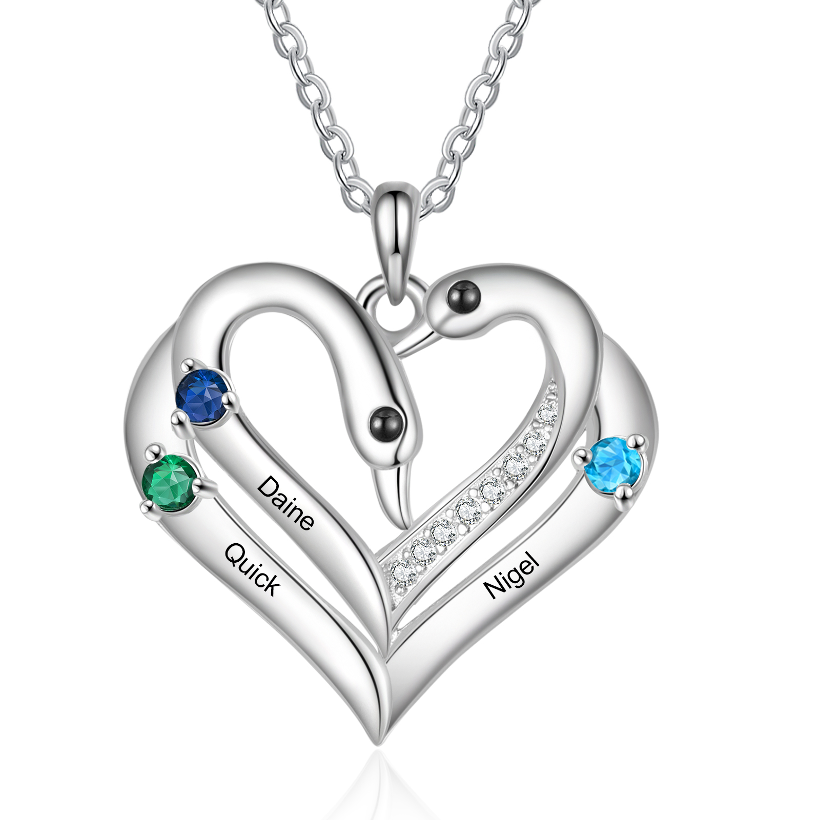 Personalized Heart Necklace – Custom 3 Names & 3 Birthstones Pendant Gift for Mum/Nan | Jessemade