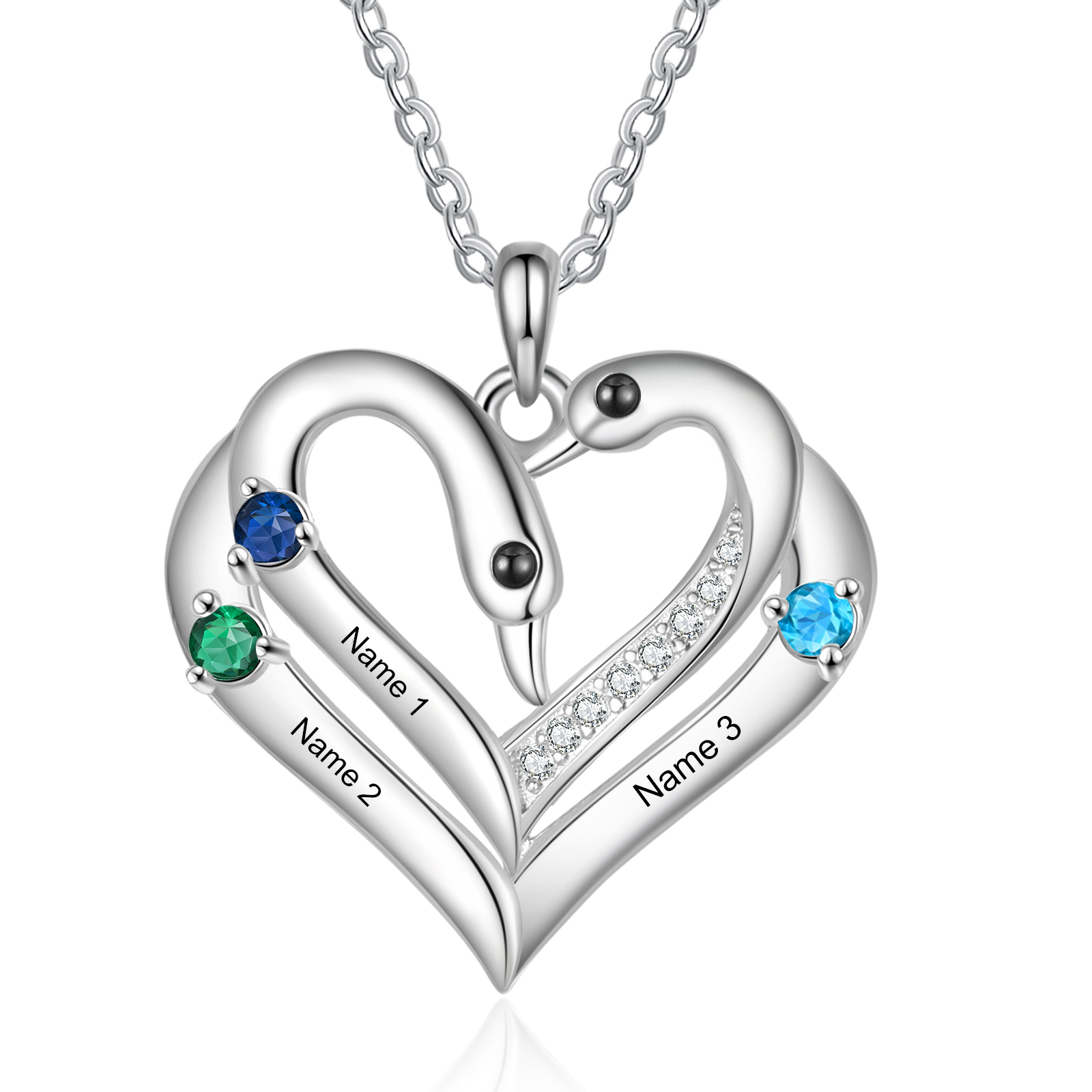 Personalized Heart Necklace – Custom 3 Names & 3 Birthstones Pendant Gift for Mum/Nan | Jessemade