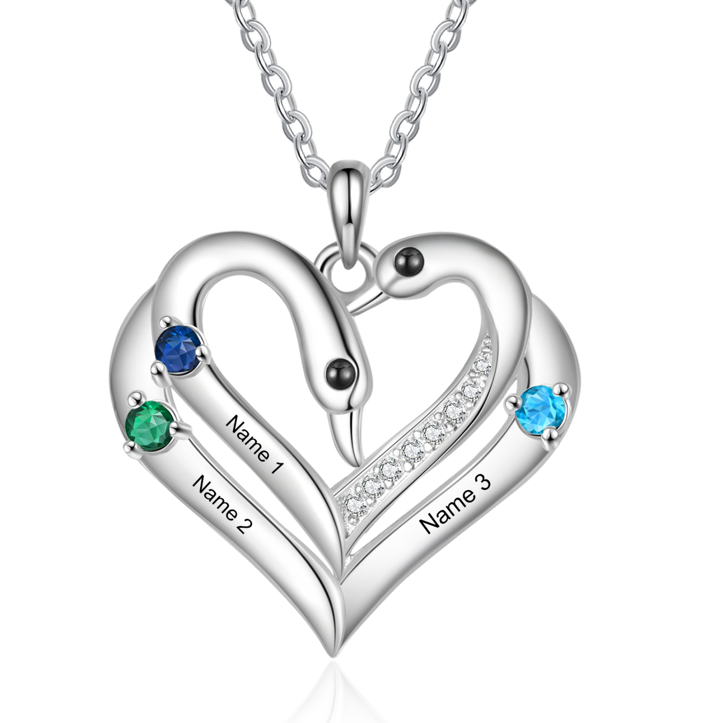 Personalized Heart Necklace – Custom 3 Names & 3 Birthstones Pendant Gift for Mum/Nan | Jessemade