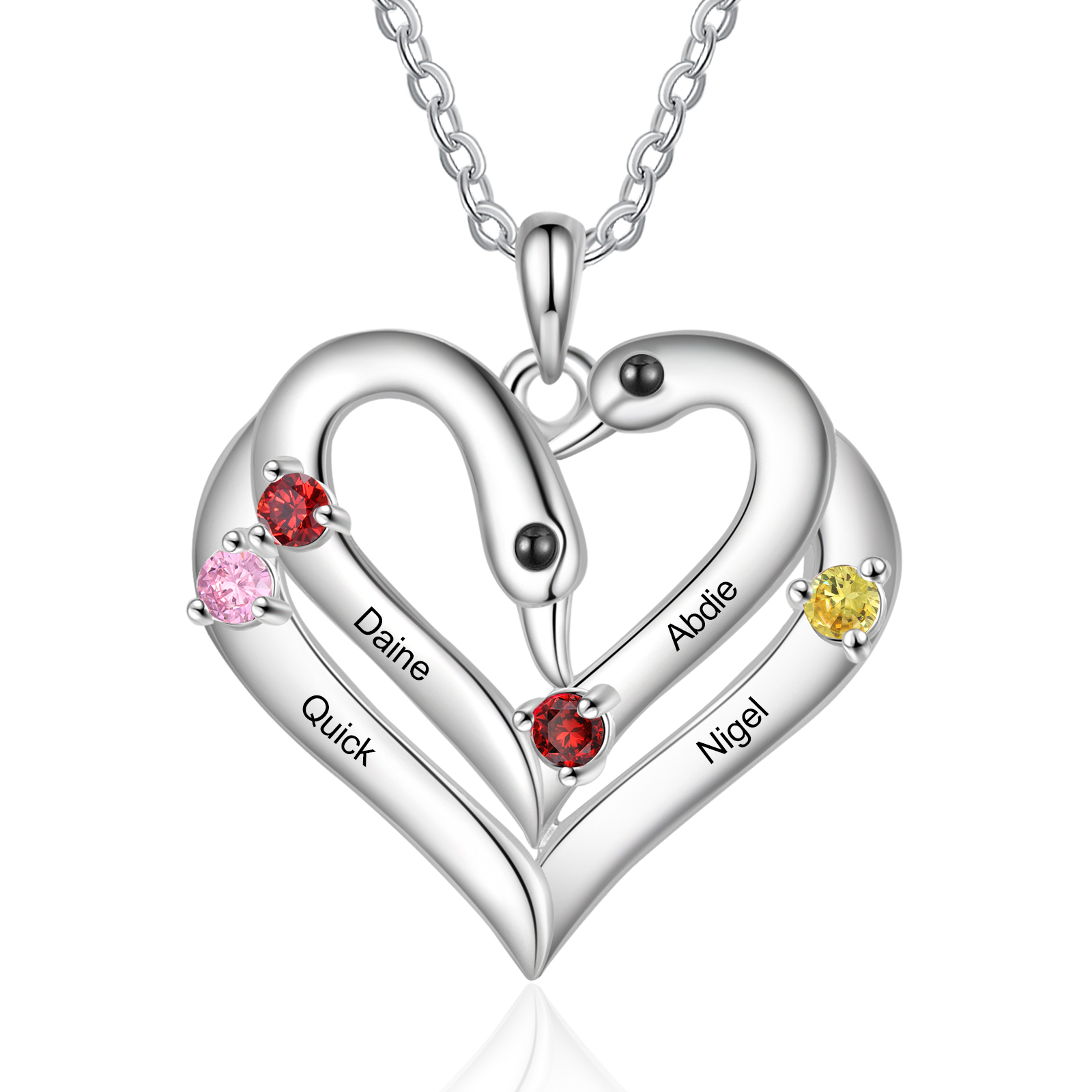 Personalized Heart Necklace – Custom 4 Names & 4 Birthstones Pendant Gift for Mum/Nan | Jessemade