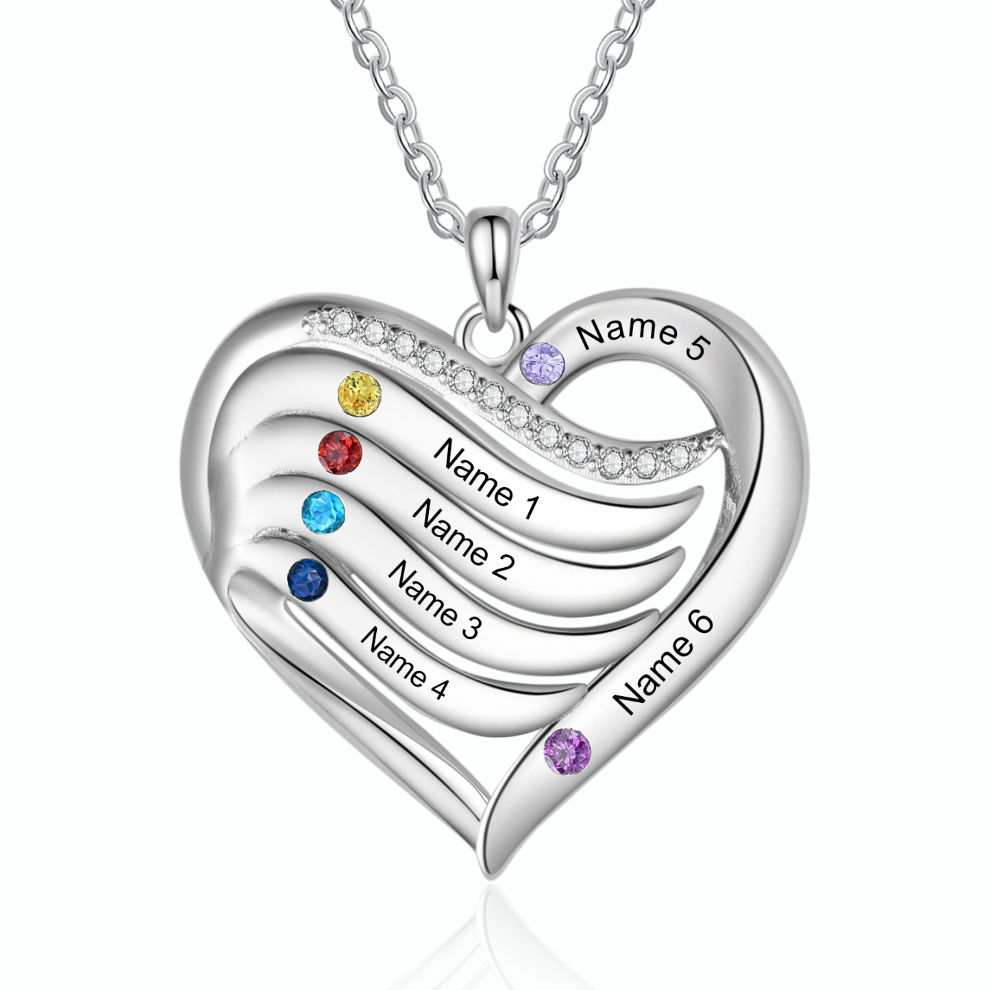Personalised Hearts Necklace Custom 6 Names & 6 Birthstones Pendant Gifts for Mum/Nan | Jessemade