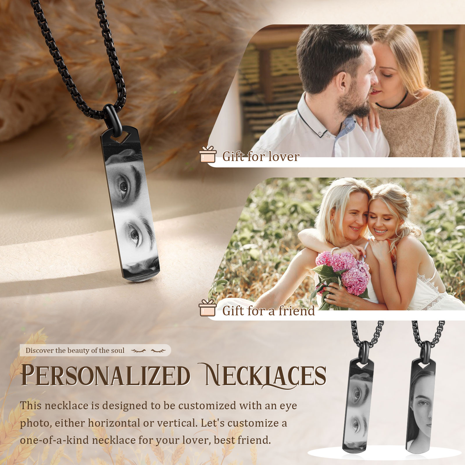 Personalised Eye Photo Necklace - Custom Eye Photo Pendant in Silver, Gold, Black - Christmas Gift for Wife/Sister/Daughter | Jessemade