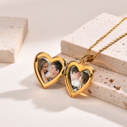 Personalised Heart Shaped Locket Necklace Custom with 2 Photos and 1 Text  for Her | Jessemade