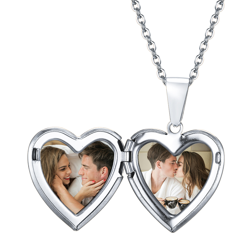 Personalised Heart Shaped Locket Necklace Custom with 2 Photos and 1 Text  for Her | Jessemade