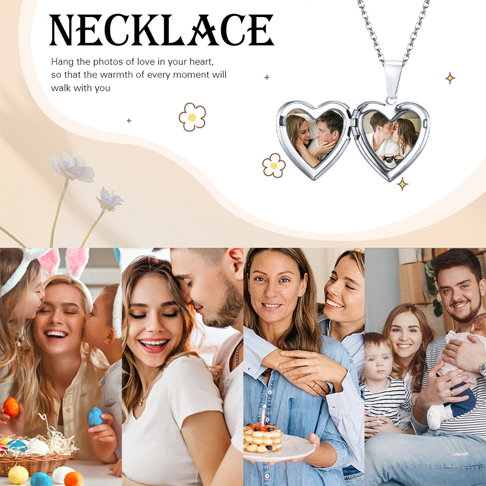 Personalised Heart Shaped Locket Necklace Custom with 2 Photos and 1 Text  for Her | Jessemade