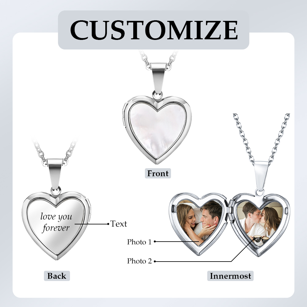 Personalised Heart Shaped Locket Necklace Custom with 2 Photos and 1 Text  for Her | Jessemade