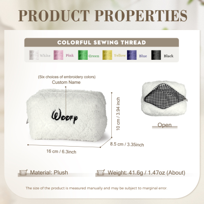 Personalised Embroidered Name Makeup Bag Bridesmaid Cosmetic Pouch Furry Toiletry Organizer Christmas and Bridal Shower Gift Gift for Her | Jessemade