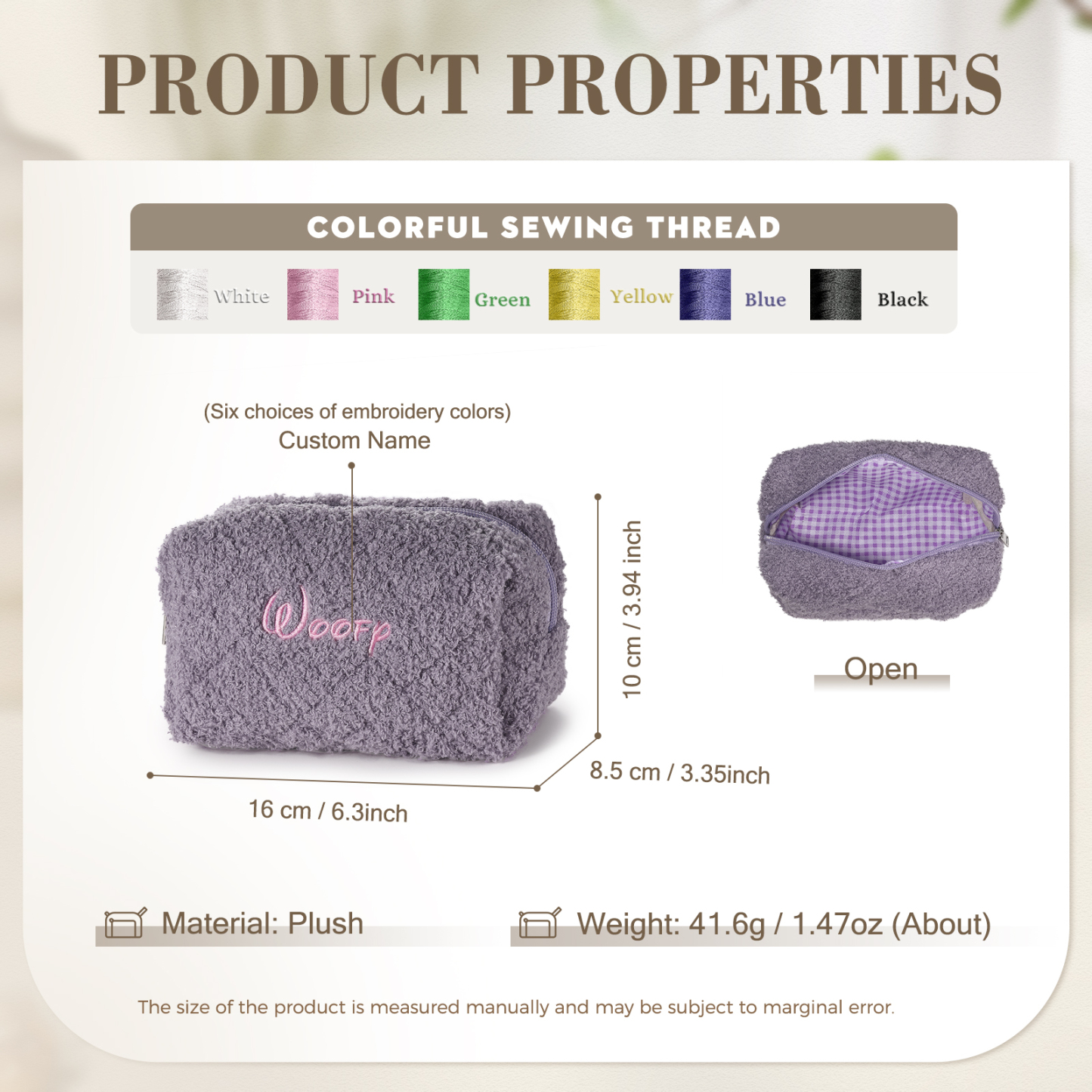 Personalised Embroidered Name Makeup Bag Bridesmaid Cosmetic Pouch Furry Toiletry Organizer Christmas and Bridal Shower Gift Gift for Her | Jessemade