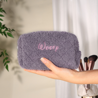 Personalised Embroidered Name Makeup Bag Bridesmaid Cosmetic Pouch Furry Toiletry Organizer Christmas and Bridal Shower Gift Gift for Her | Jessemade