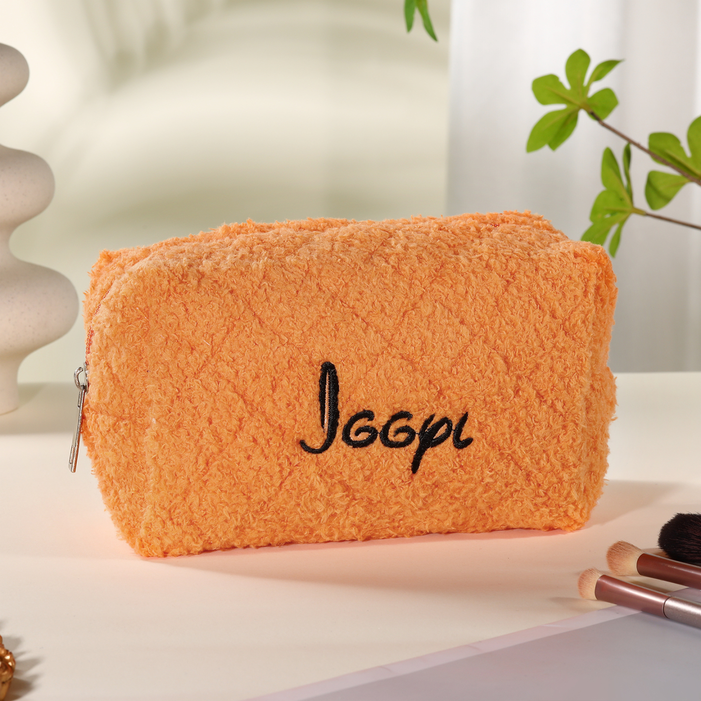 Personalised Embroidered Name Makeup Bag Bridesmaid Cosmetic Pouch Furry Toiletry Organizer Christmas and Bridal Shower Gift Gift for Her | Jessemade