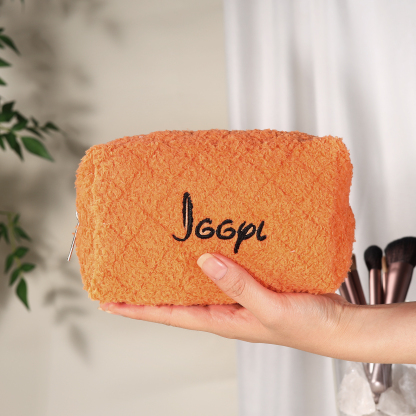 Personalised Embroidered Name Makeup Bag Bridesmaid Cosmetic Pouch Furry Toiletry Organizer Christmas and Bridal Shower Gift Gift for Her | Jessemade