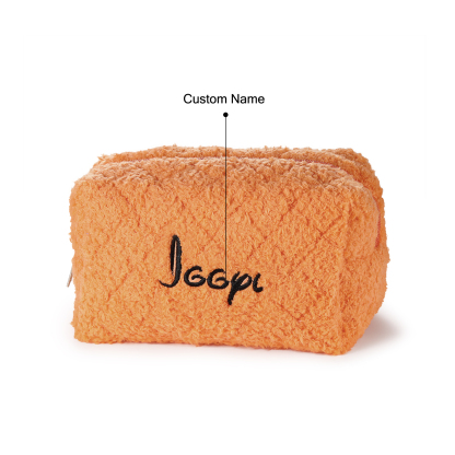 Personalised Embroidered Name Makeup Bag Bridesmaid Cosmetic Pouch Furry Toiletry Organizer Christmas and Bridal Shower Gift Gift for Her | Jessemade