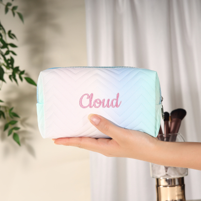 Personalised Gradient Embroidered Cosmetic Bag – Custom Name Toiletry Gift – Pink/Blue/Purple Options Gift for Her | Jessemade