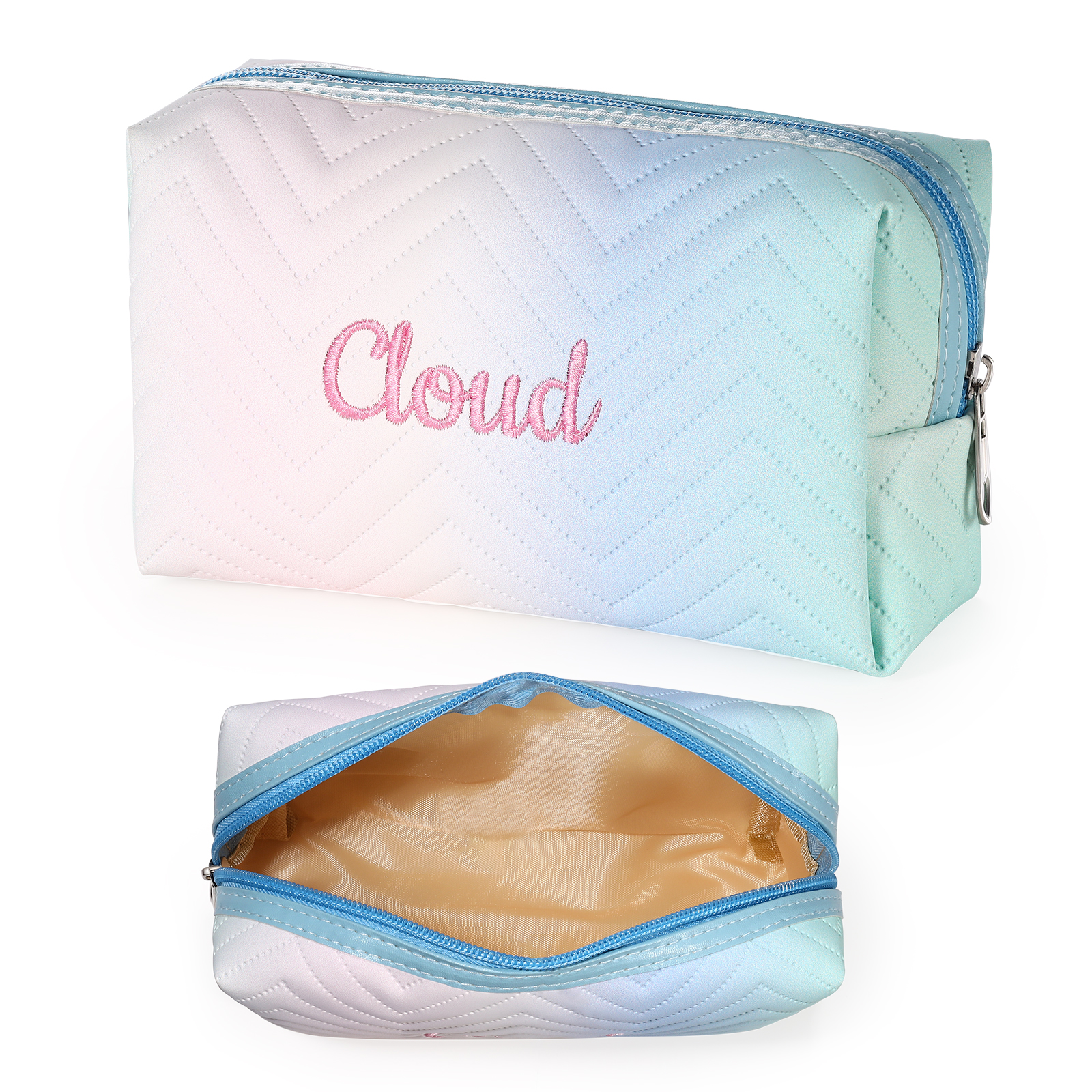 Personalised Gradient Embroidered Cosmetic Bag – Custom Name Toiletry Gift – Pink/Blue/Purple Options Gift for Her | Jessemade