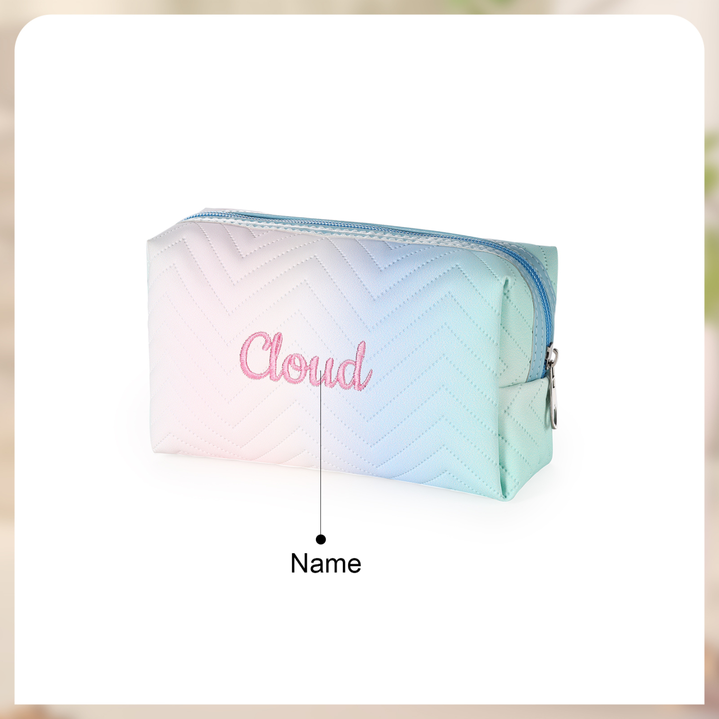 Personalised Gradient Embroidered Cosmetic Bag – Custom Name Toiletry Gift – Pink/Blue/Purple Options Gift for Her | Jessemade
