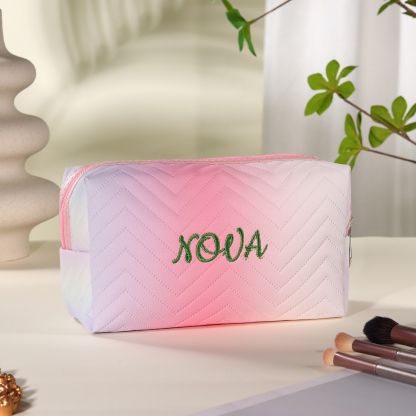 Personalised Gradient Embroidered Cosmetic Bag – Custom Name Toiletry Gift – Pink/Blue/Purple Options Gift for Her | Jessemade