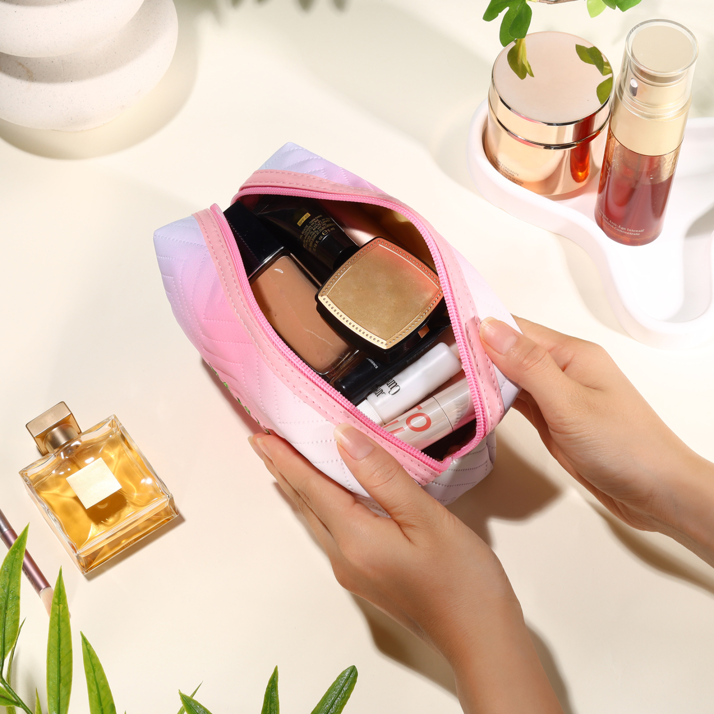 Personalised Gradient Embroidered Cosmetic Bag – Custom Name Toiletry Gift – Pink/Blue/Purple Options Gift for Her | Jessemade