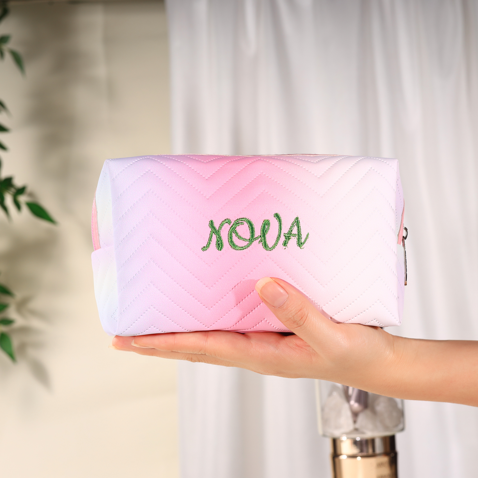 Personalised Gradient Embroidered Cosmetic Bag – Custom Name Toiletry Gift – Pink/Blue/Purple Options Gift for Her | Jessemade