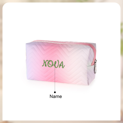 Personalised Gradient Embroidered Cosmetic Bag – Custom Name Toiletry Gift – Pink/Blue/Purple Options Gift for Her | Jessemade