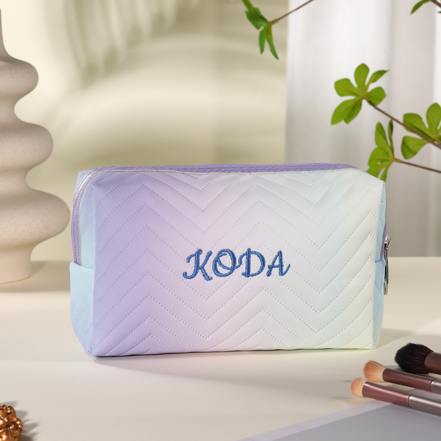 Personalised Gradient Embroidered Cosmetic Bag – Custom Name Toiletry Gift – Pink/Blue/Purple Options Gift for Her | Jessemade