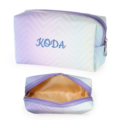 Personalised Gradient Embroidered Cosmetic Bag – Custom Name Toiletry Gift – Pink/Blue/Purple Options Gift for Her | Jessemade